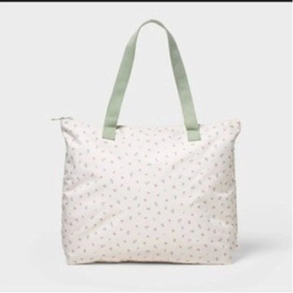 Cat & Jack Tote Bag Kids 14.5in Floral Print White Green All Season NWT